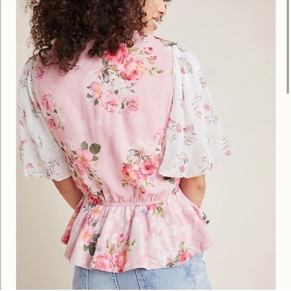 Hemant & Nandita Rose Garden Puff Sleeve Peplum Cross Stitched Blouse - Medium - Picture 2 of 8